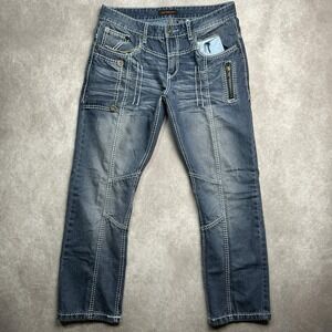 True Republic Jeans Blue Denim Relaxed Thick StitchEmbroidery Grunge 36x30